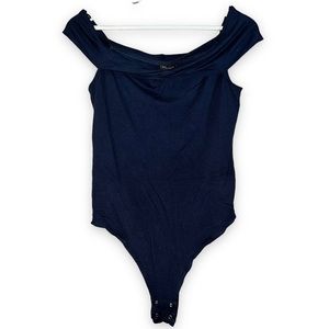 NEW Dynamite Blue A Symmetrical Twisted Off Shoulder Bodysuit Womenโs Size Lg
